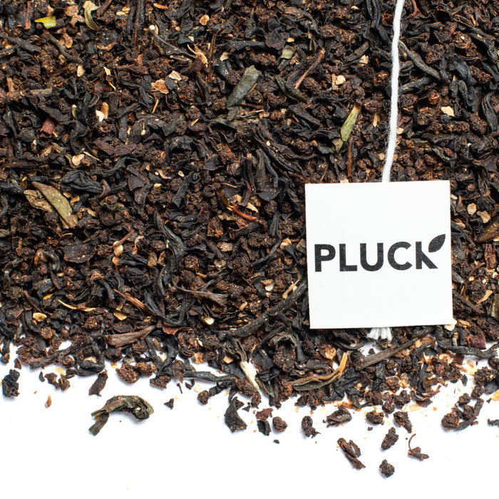 Loose leaf Lemon Pekoe black tea with Pluck tea bag tag