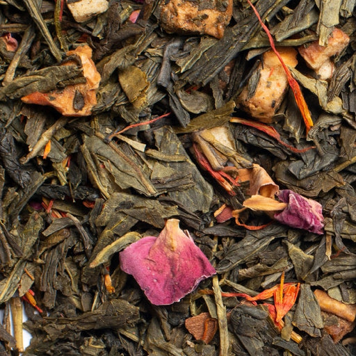 close up of loose leaf Apple on the Green green tea