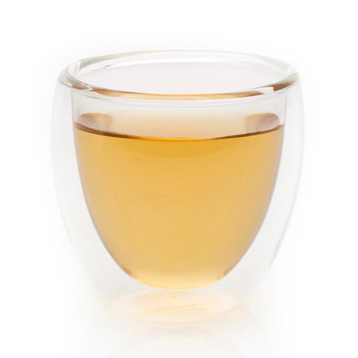 steeped Organic Chamomile herbal tea in glass cup