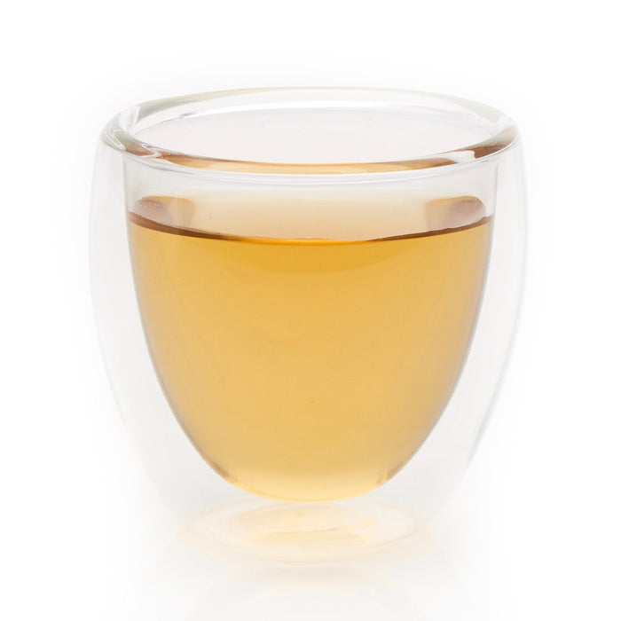 steeped CTRL+ALT+DEL herbal tea in glass cup