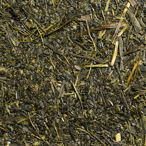 close up of loose leaf Fukamushi Sencha green tea