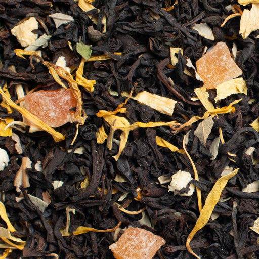 close up of just peachy black tea